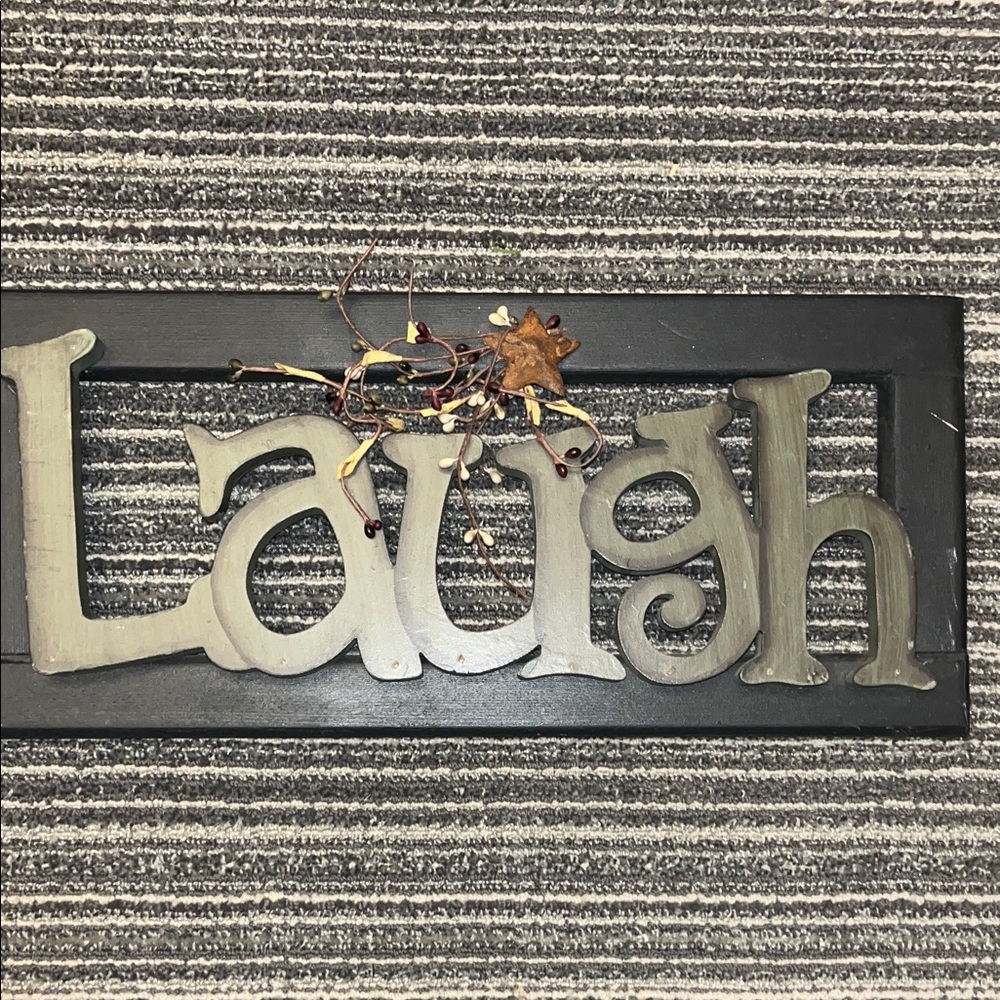 Laugh Wall Art Sign in Gray and Black